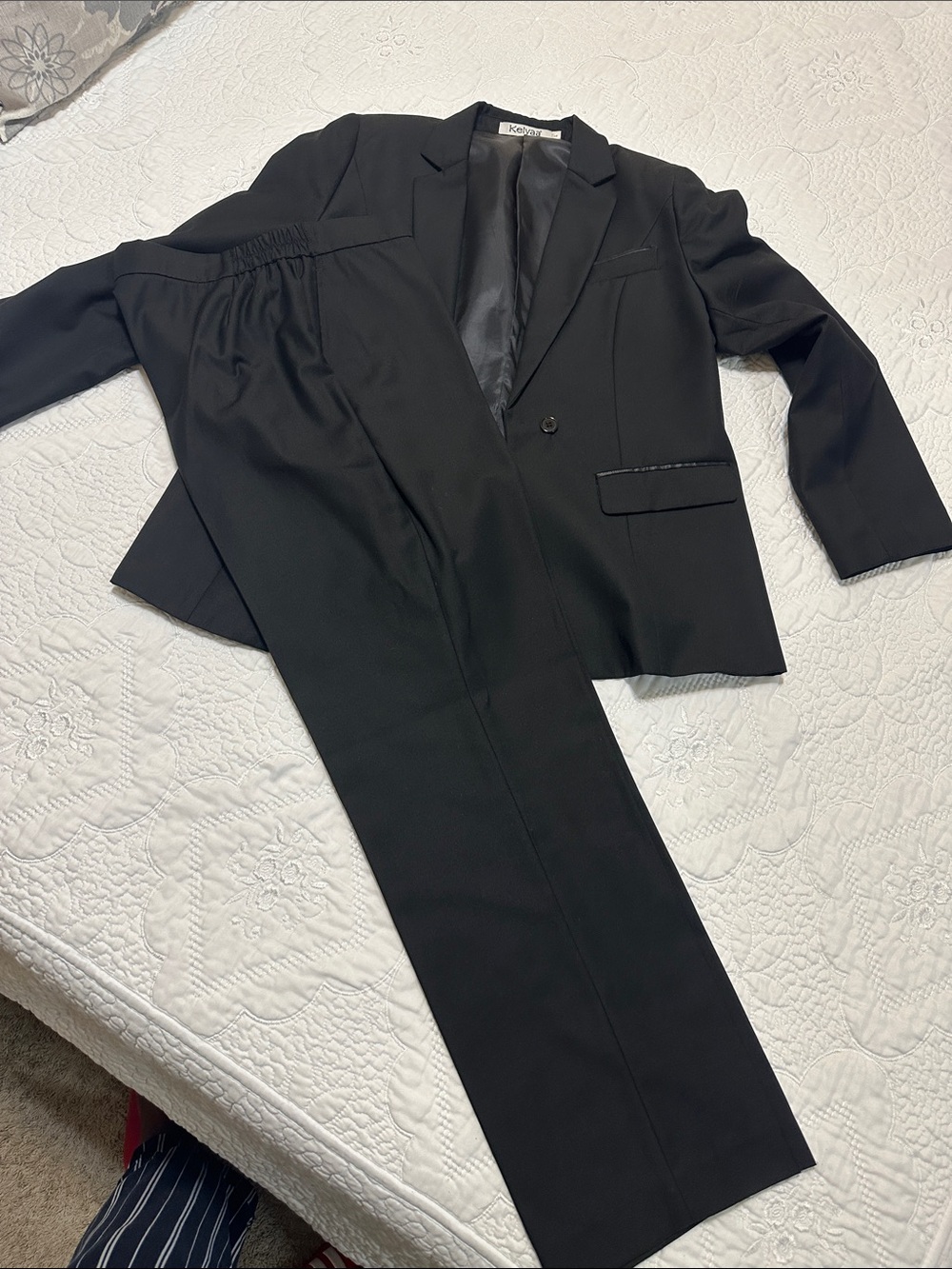Women's Black Two-Piece Pantsuit - Tailored Blazer & Elastic-Waist Trousers
